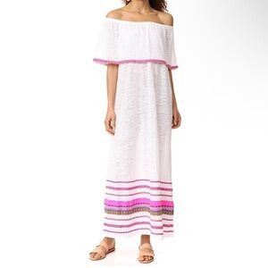 Pitusa White Maxi Dress Pink Accents